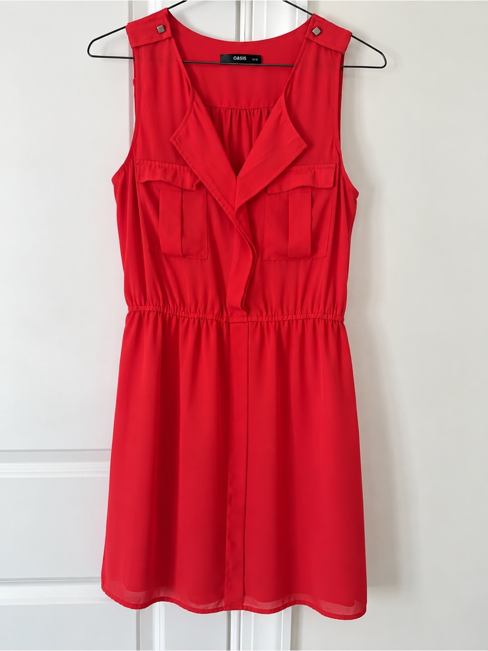 Oasis Red Sleeveless Shirt Dress with Pocket Detail